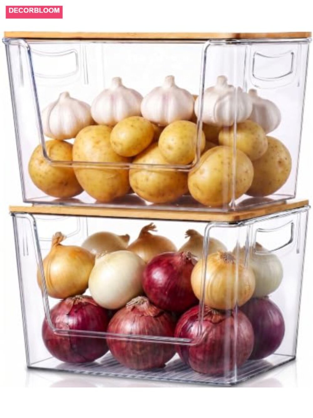 2 Pack Stackable Pantry Organizer Bins with Bamboo Lids Clear Acrylic Storage